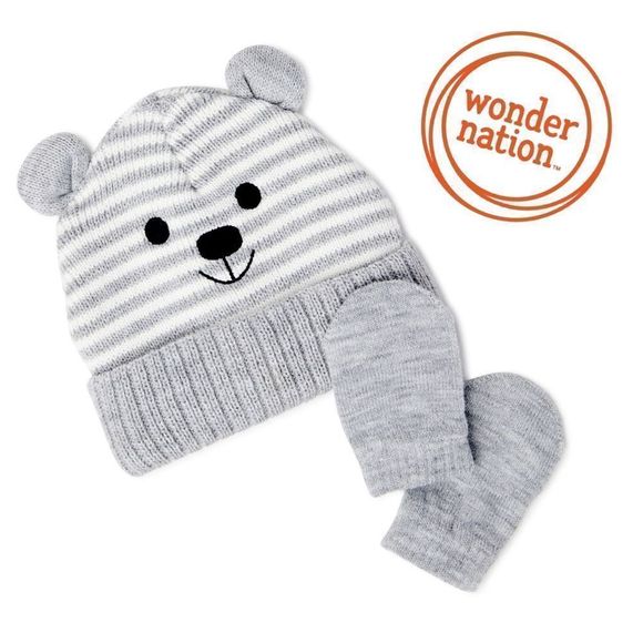 WONDER NATION HAT & MITTEN SET | BABY ONE SIZE | NEW WITH TAGS - Picture 1 of 1